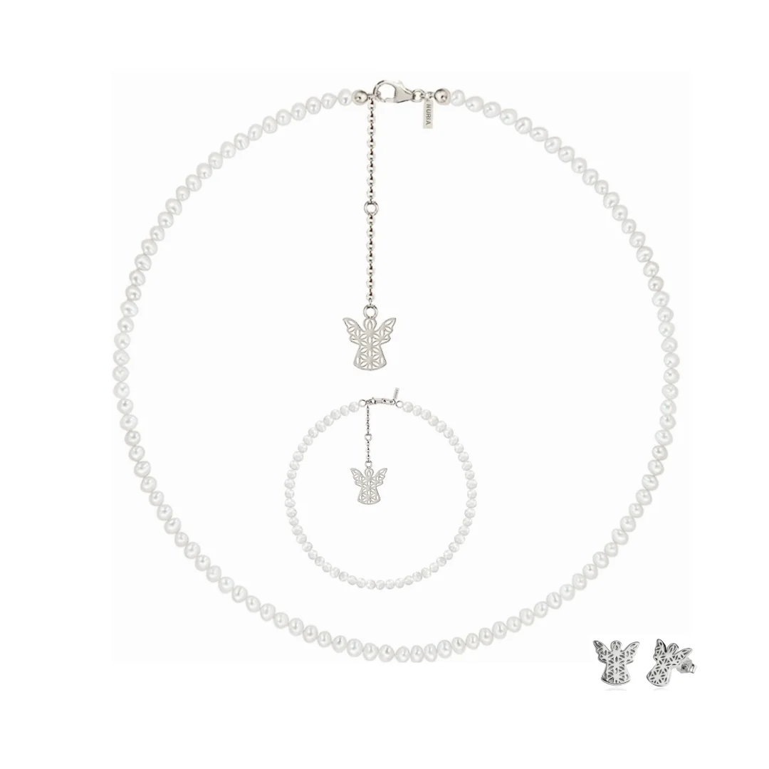 Set Colier, Brățară și Cercei din argint cu perle naturale de cultură mici Înger Argintiu [1]