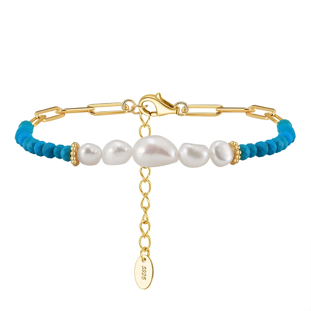 Set Colier, Brățară și Cercei din Argint cu Perle Naturale și Pietre Naturale Turcoaz Turquoise Elegance Boho [3]