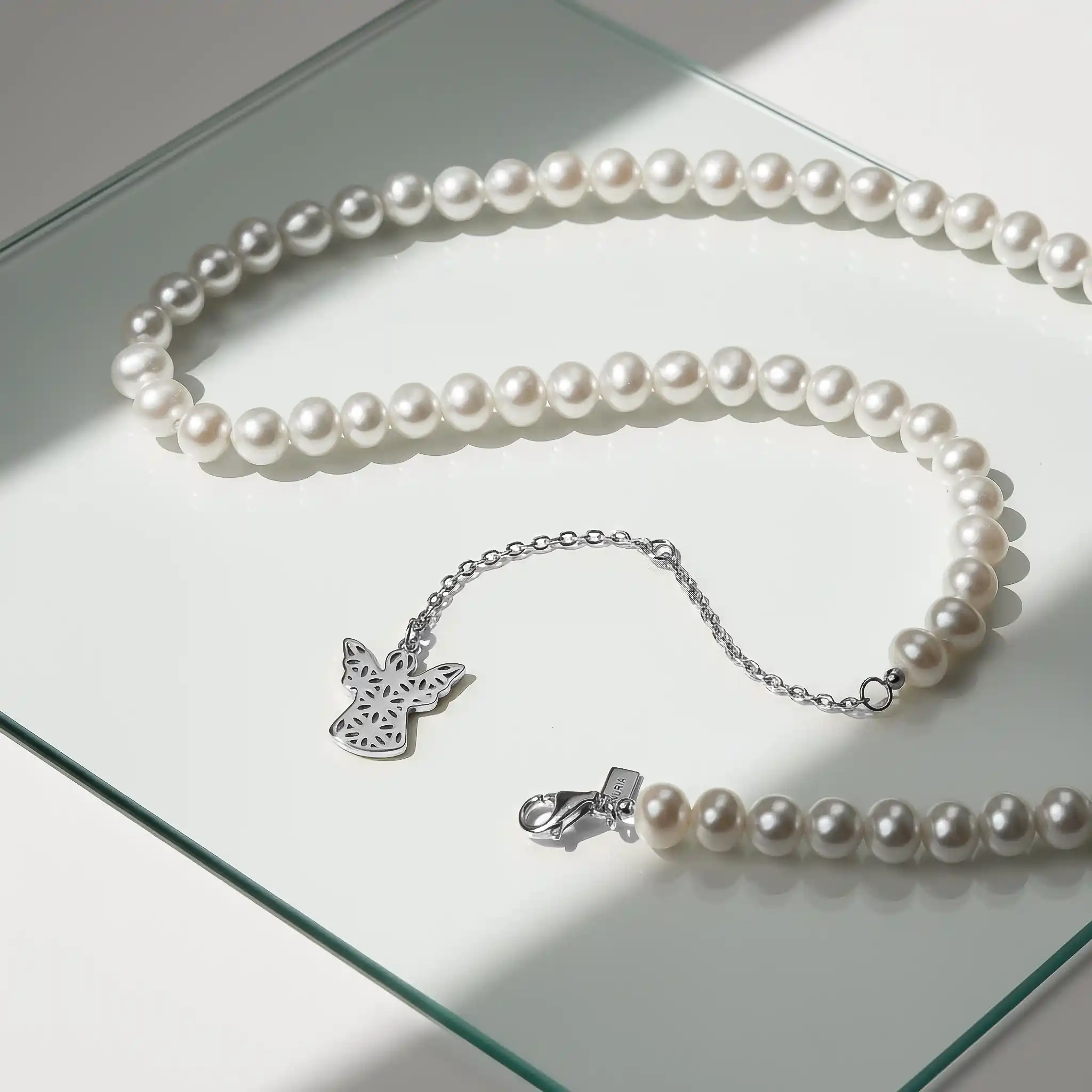 Set colier și Brățară Argint cu perle naturale de cultură mari Înger Argintiu [2]