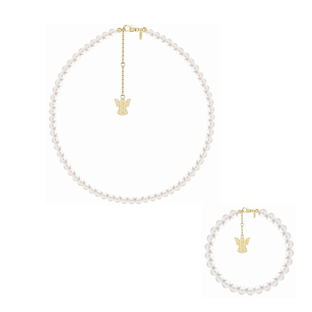 Set Colier și Brățară Argint cu perle naturale de cultură mari Înger Auriu [1]