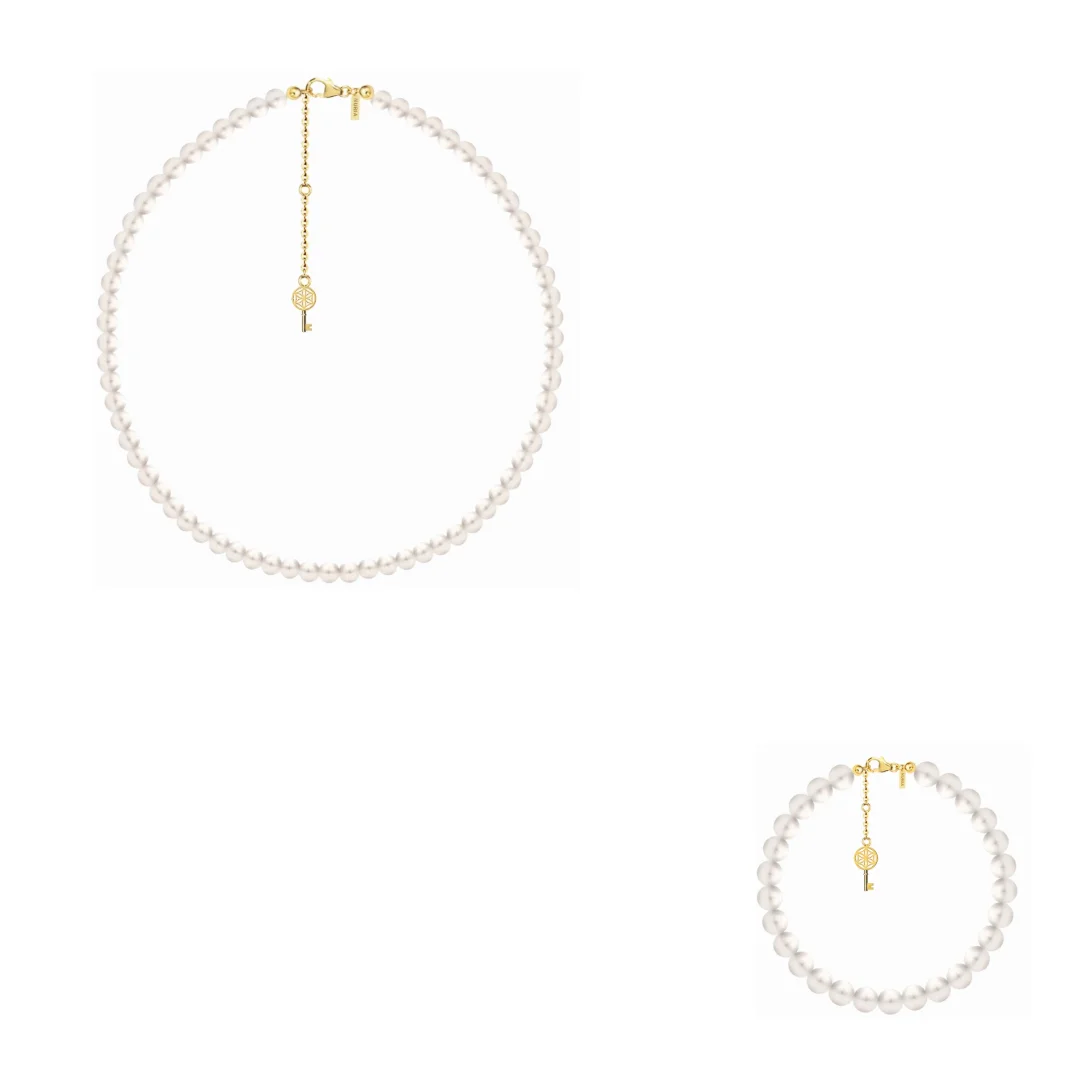 Set Colier și Brățară Argint cu perle naturale de cultură mari Cheie Auriu [1]