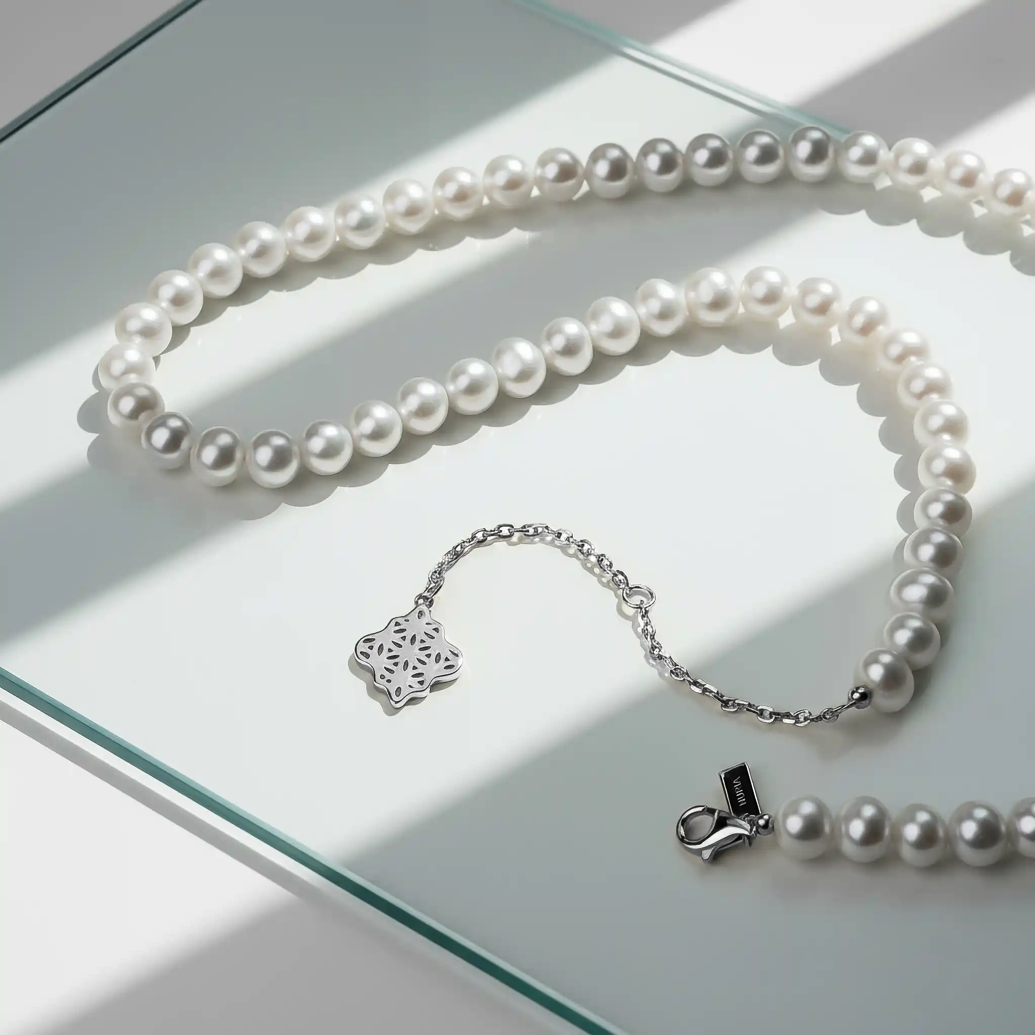 Set Colier și Brățară Argint cu perle naturale de cultură mari Compas Argintiu [2]