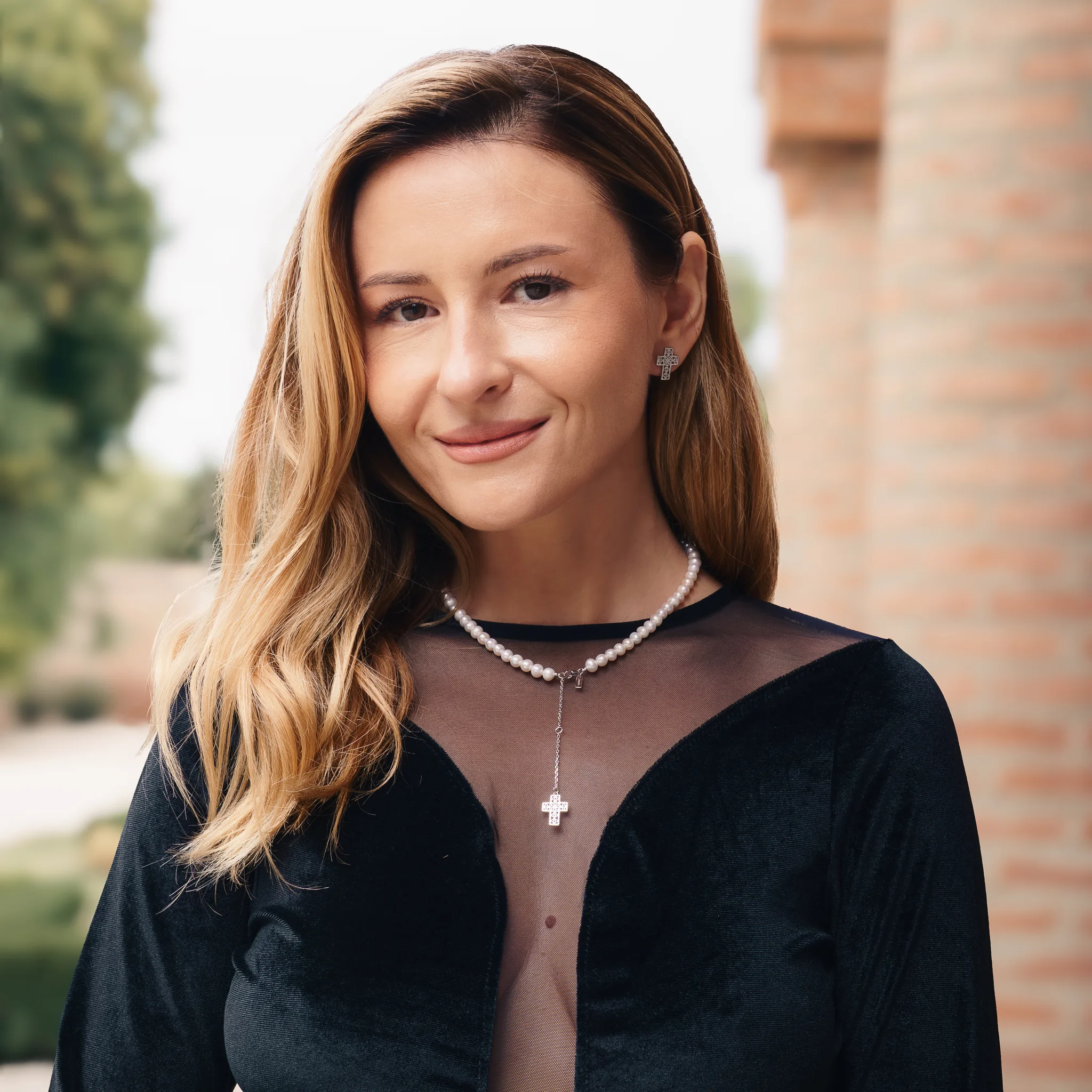 Set Colier și Brățară Argint cu perle naturale de cultură mari Cruce Argintiu [3]