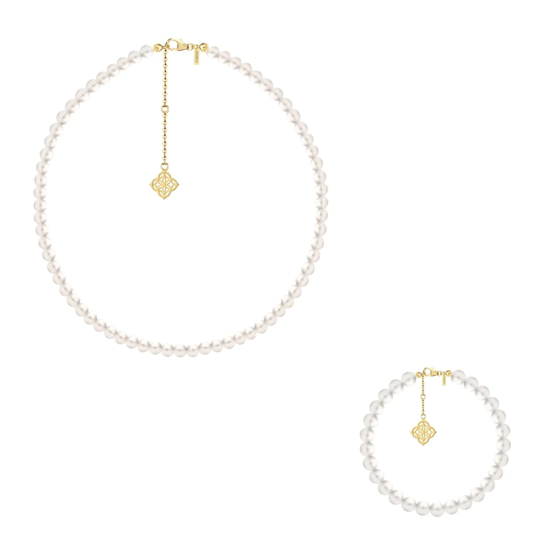 Set Colier și Brățară Argint cu perle naturale de cultură mari Inimă Auriu [1]