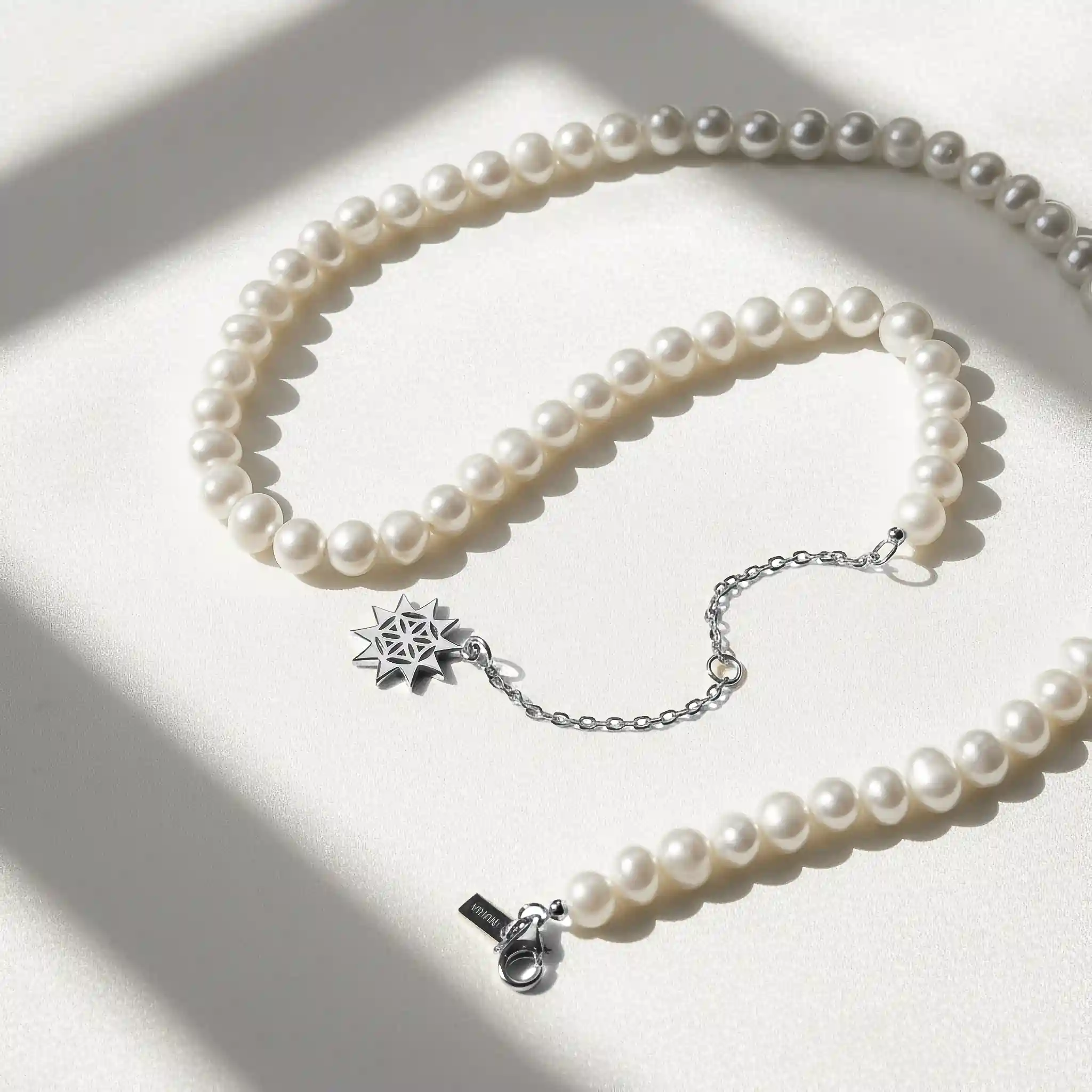 Set Colier și Brățară Argint cu perle naturale de cultură mari Soare Argintiu [2]