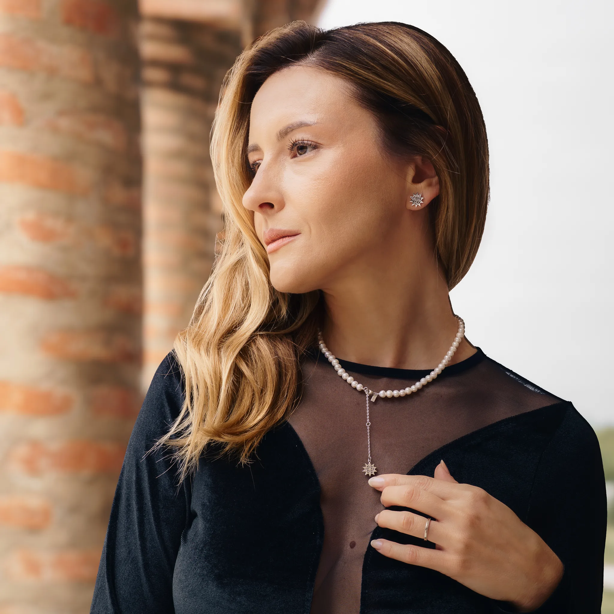 Set Colier și Brățară Argint cu perle naturale de cultură mari Soare Argintiu [3]