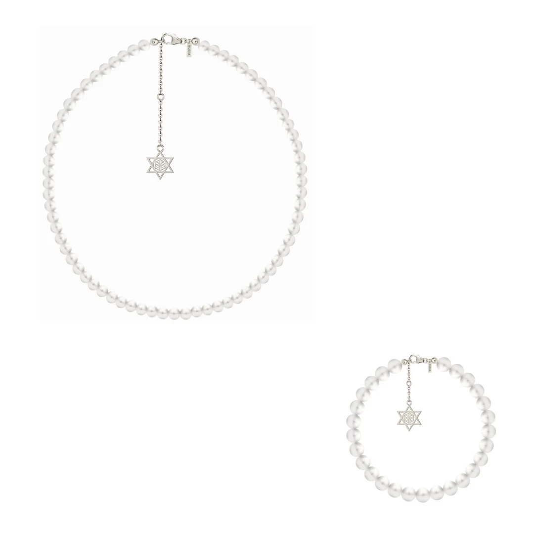 Set Colier și Brățară Argint cu perle naturale de cultură mari Stea Argintiu [1]