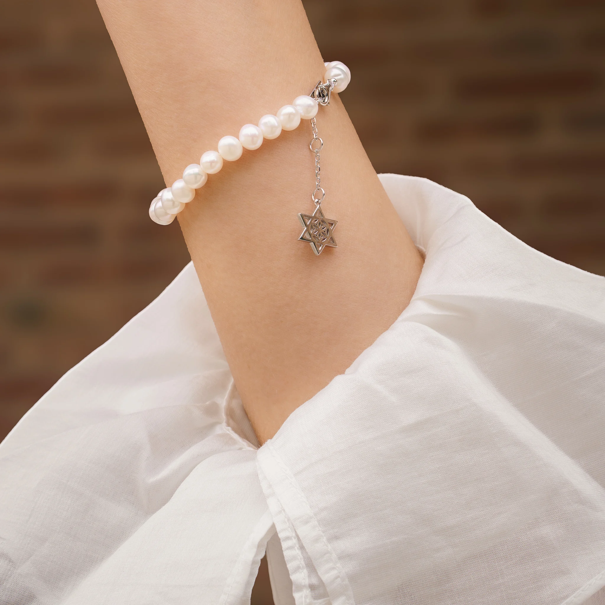 Set Colier și Brățară Argint cu perle naturale de cultură mari Stea Argintiu [4]