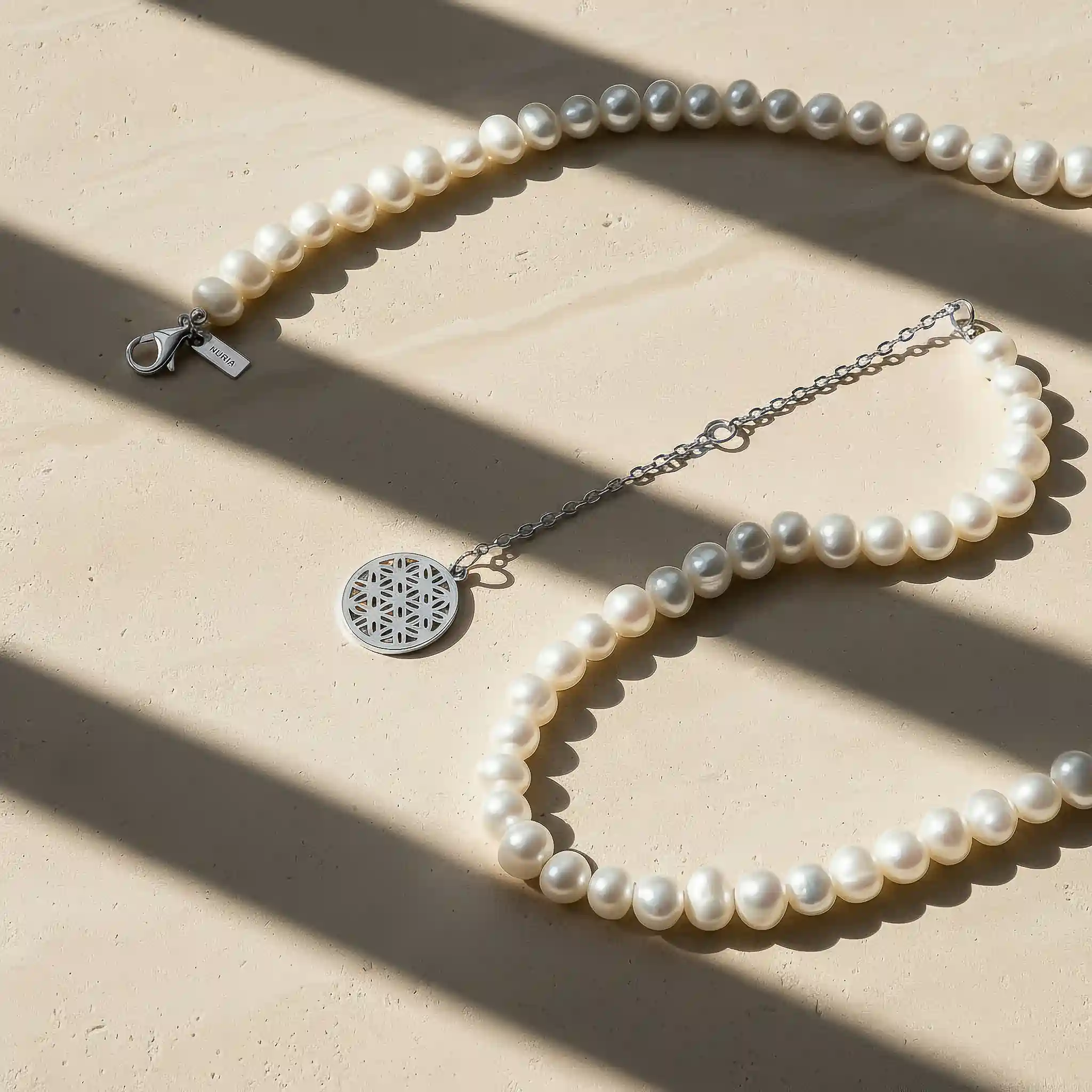 Set Colier și Brățară Argint cu perle naturale de cultură mari Structură Argintiu [2]