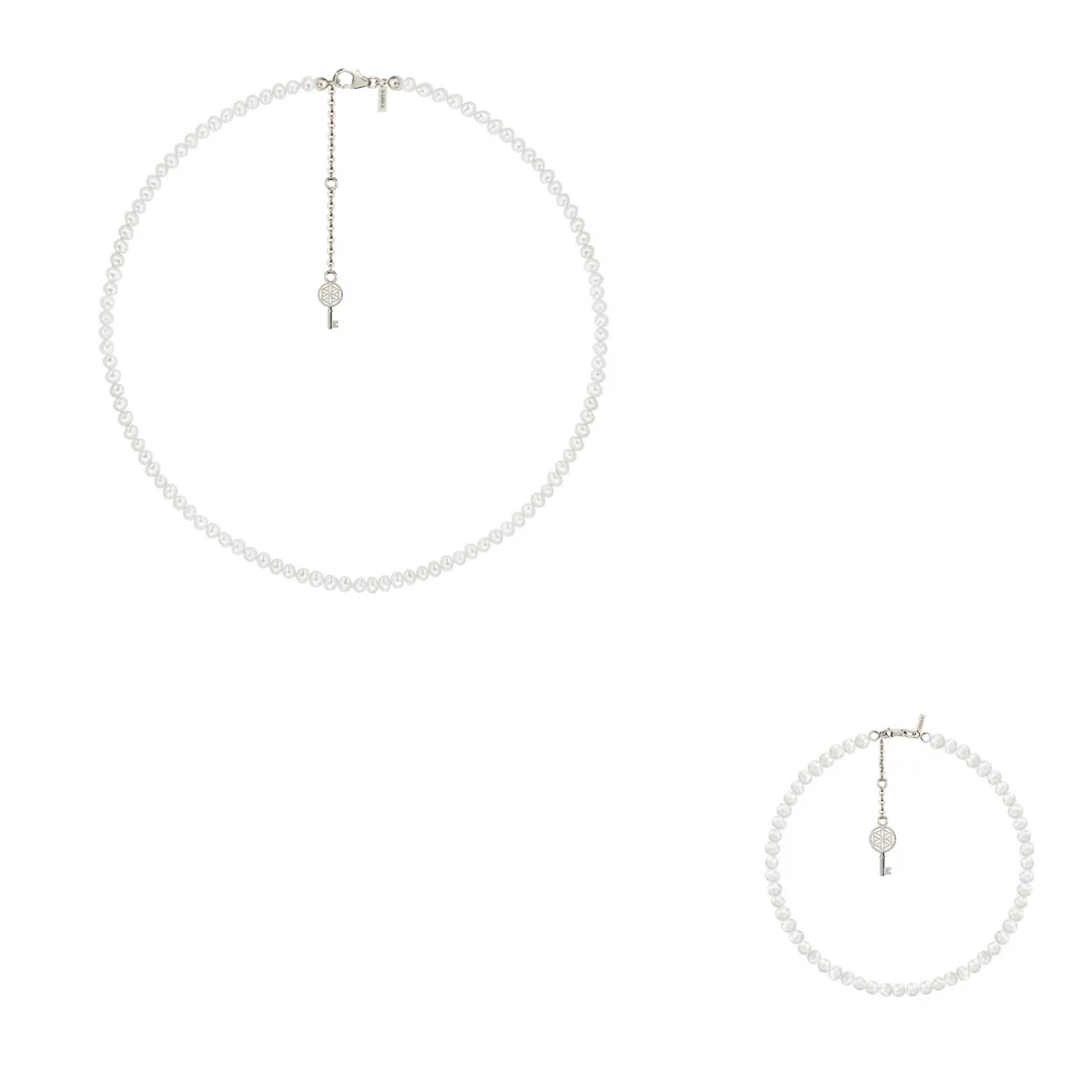 Set Colier și Brățară Argint cu perle naturale de cultură mici Cheie Argintiu [1]