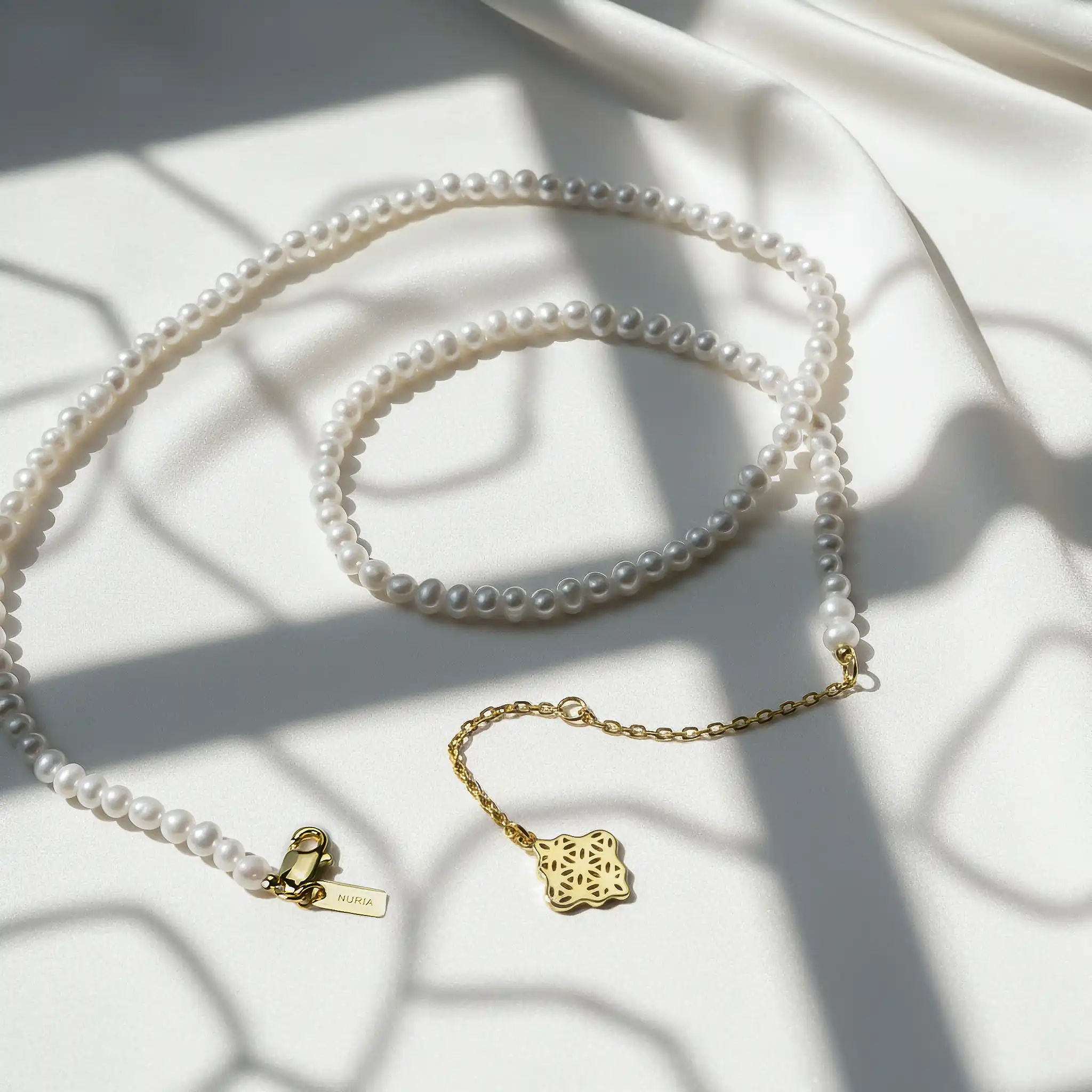 Set Colier și Brățară Argint cu perle naturale de cultură mici Compas Auriu [2]