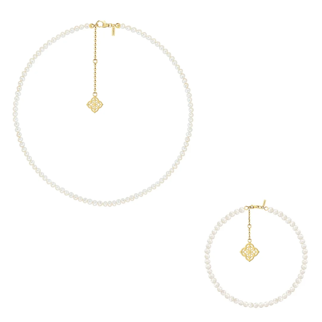 Set Colier și Brățară Argint cu perle naturale de cultură mici Inimă Argintiu [1]