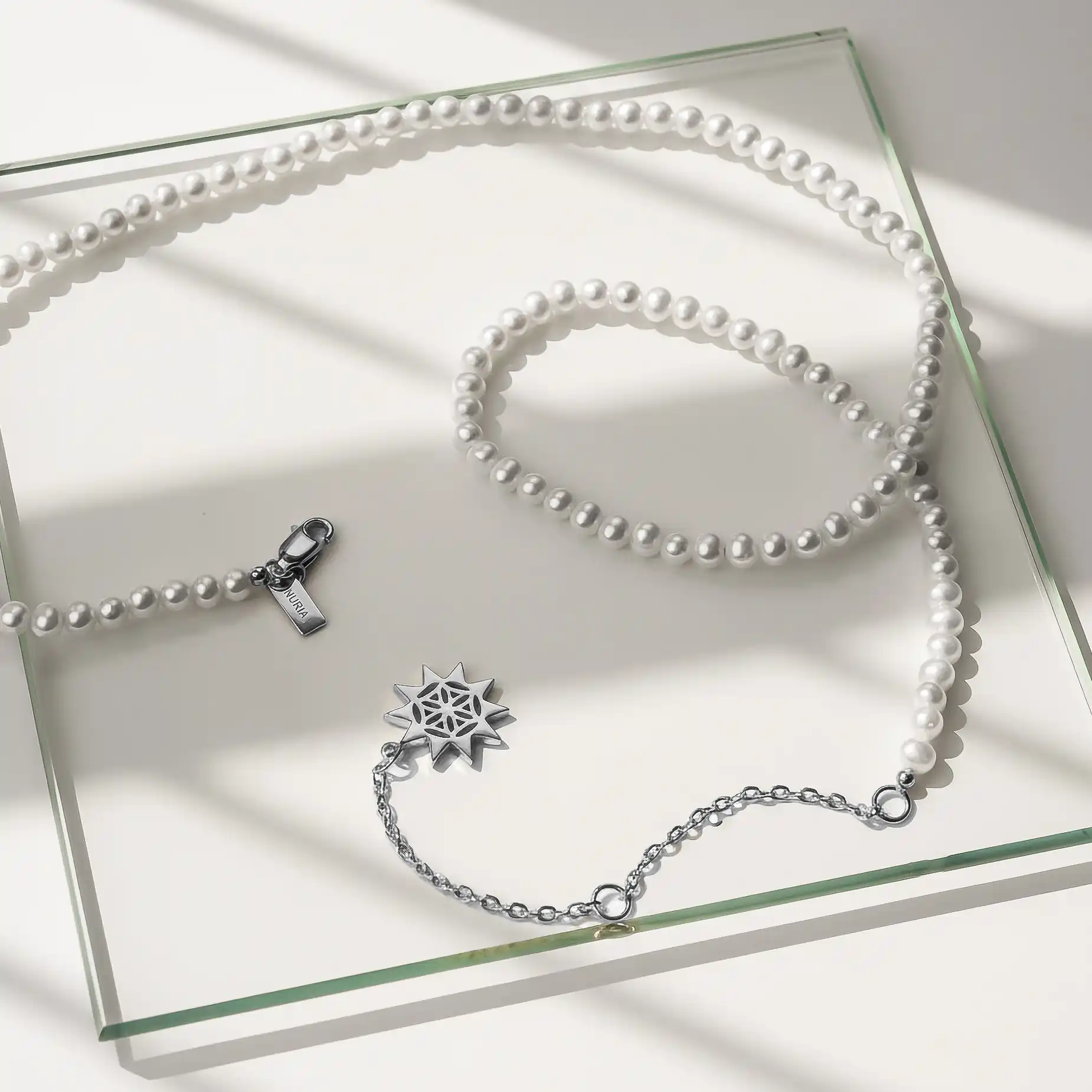 Set Colier și Brățară Argint cu perle naturale de cultură mici Soare Argintiu [3]