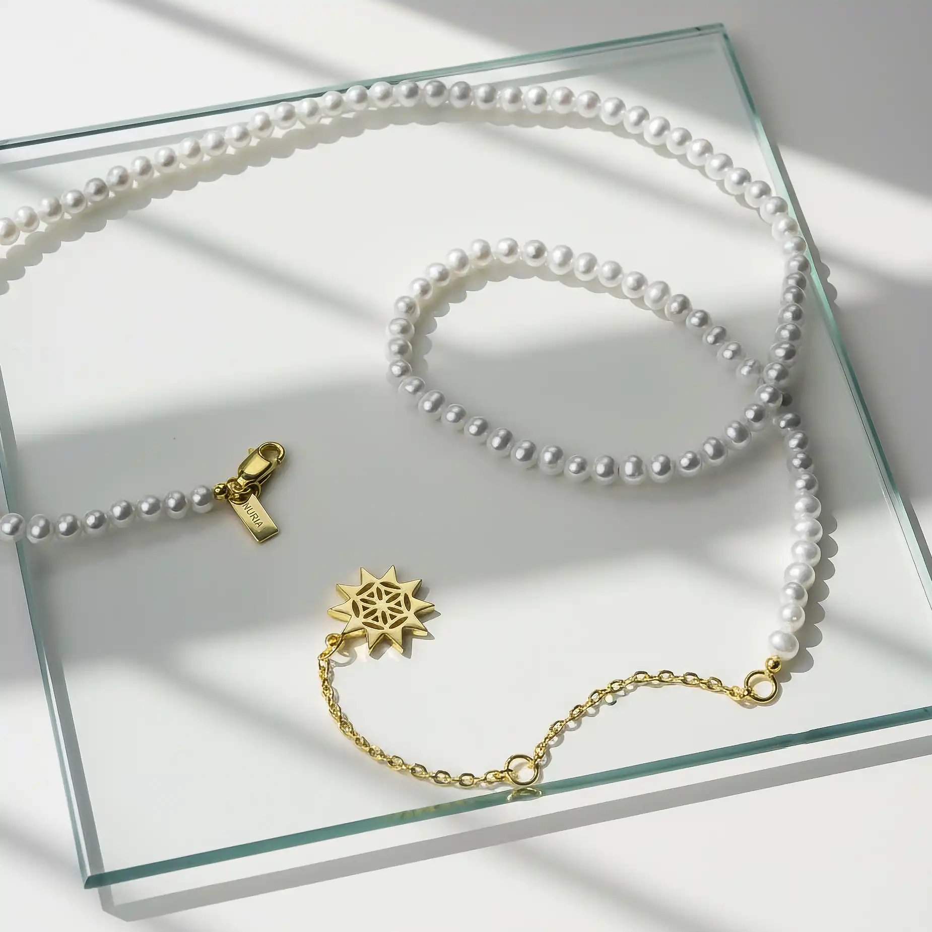 Set Colier și Brățară Argint cu perle naturale de cultură mici Soare Auriu [2]