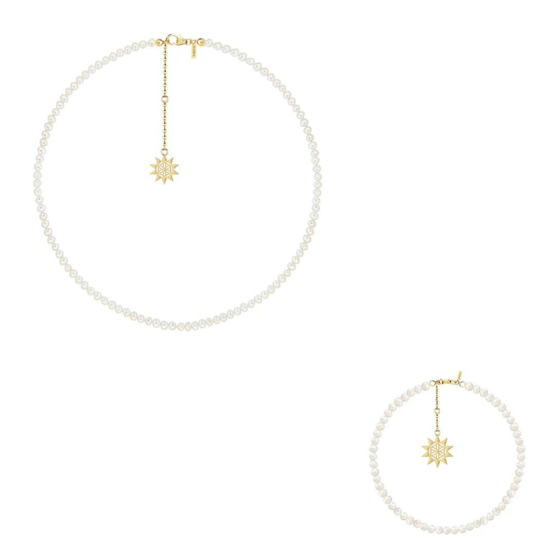 Set Colier și Brățară Argint cu perle naturale de cultură mici Soare Auriu [1]