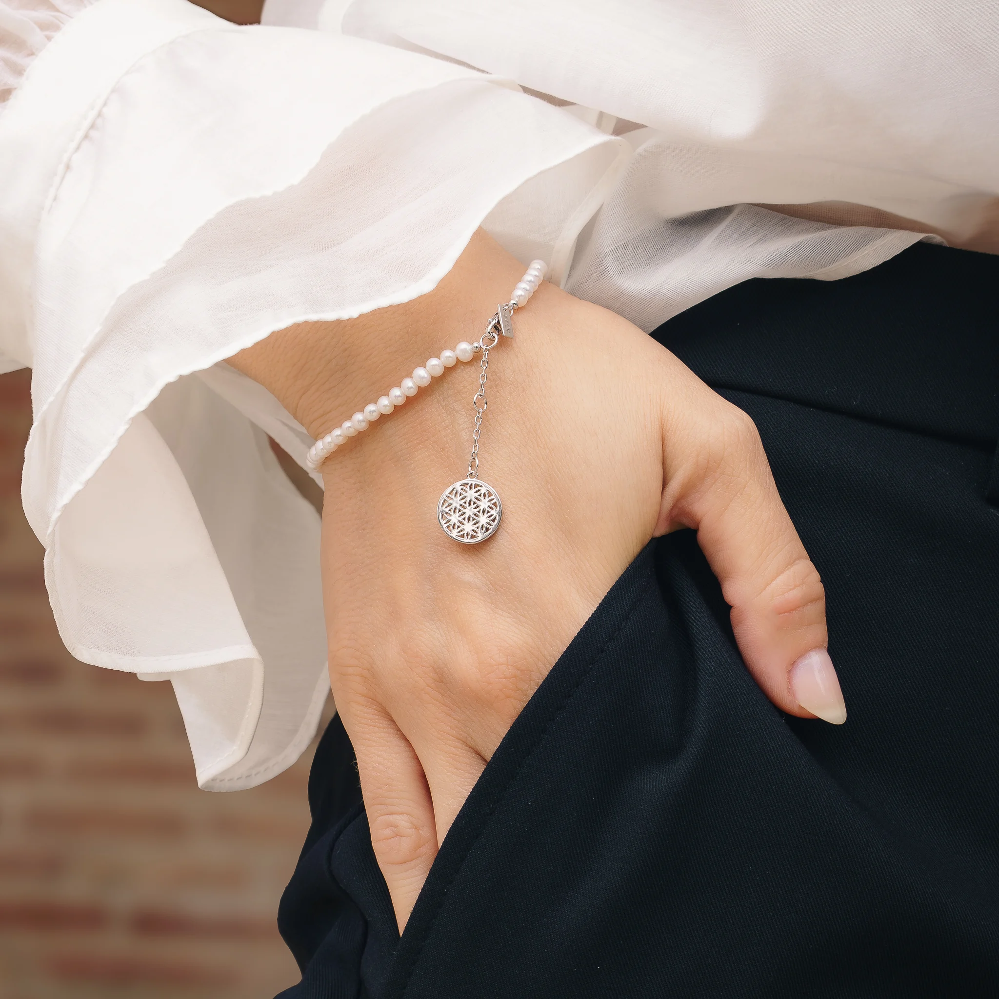 Set Colier și Brățară Argint cu perle naturale de cultură mici Structură Argintiu [4]