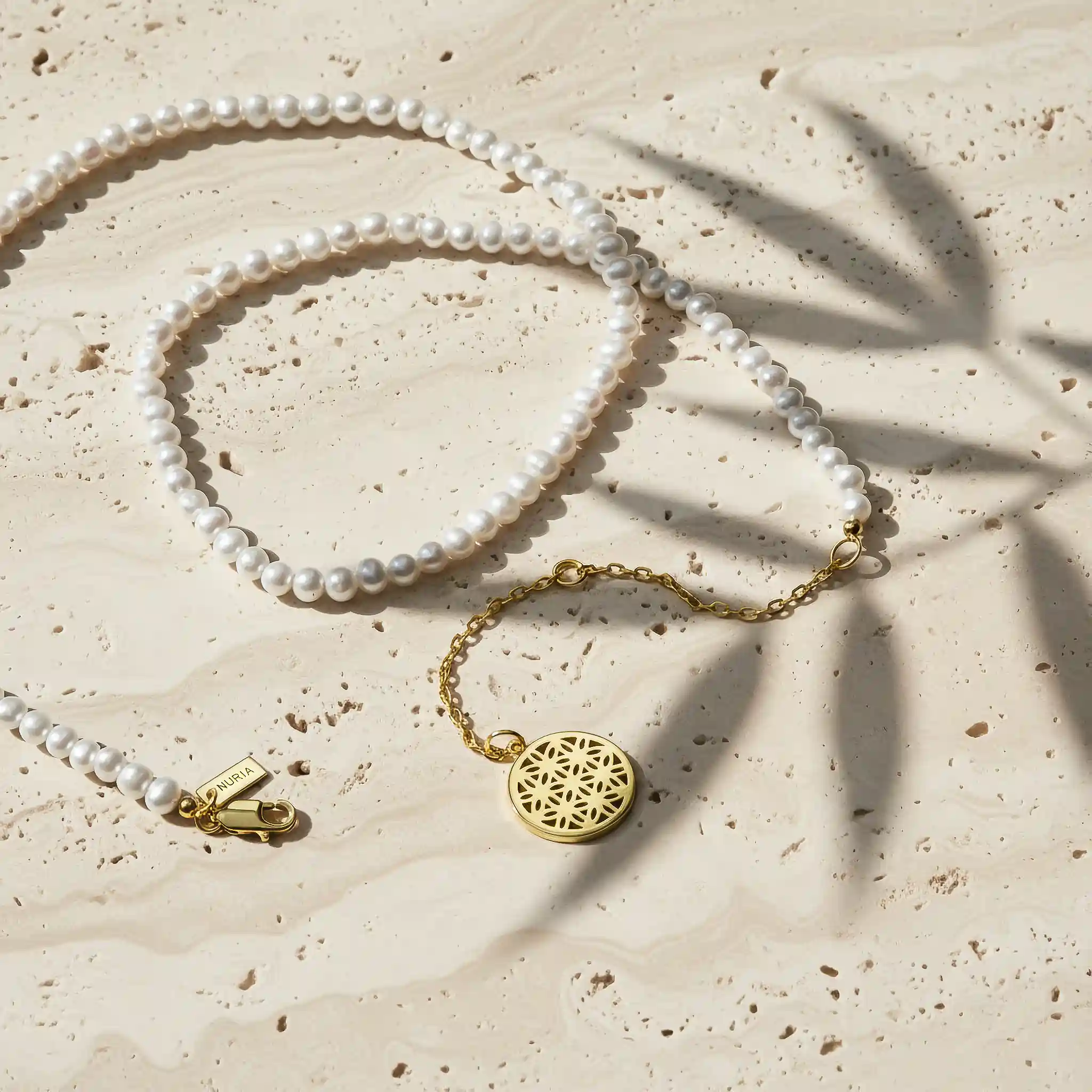 Set Colier și Brățară Argint cu perle naturale de cultură mici Structură Auriu [2]