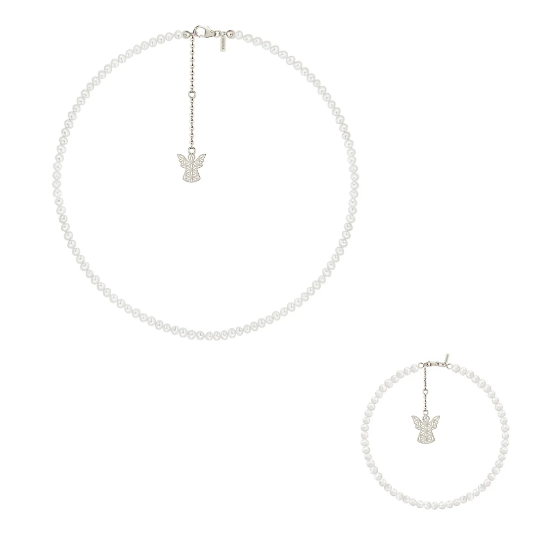 Set Colier și Brățară Argint cu perle naturale de cultură mici Înger Argintiu [1]