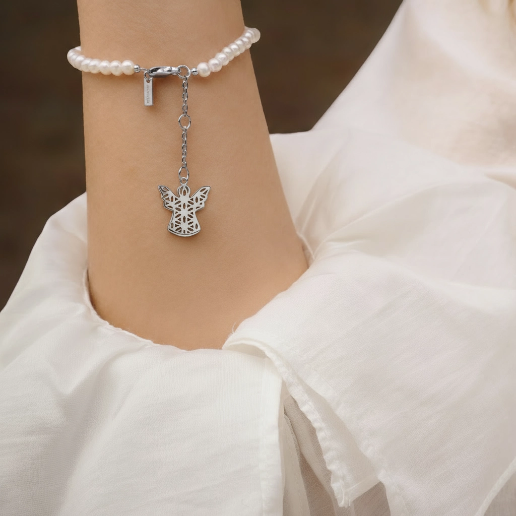 Set Colier și Brățară Argint cu perle naturale de cultură mici Înger Argintiu [4]