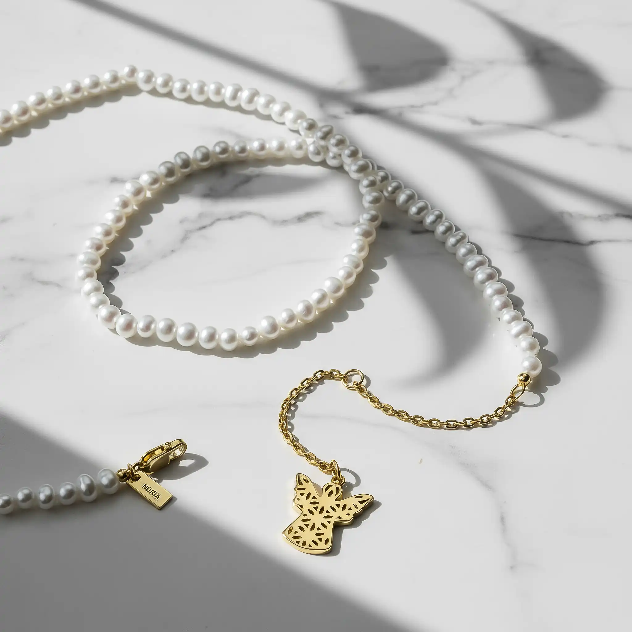 Set Colier și Brățară Argint cu perle naturale de cultură mici Înger Auriu [2]