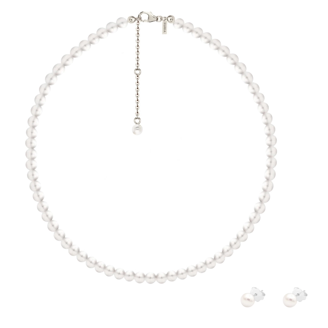 Set Colier și Cercei Argint cu Perle Naturale de Cultură Large String Argintiu [1]