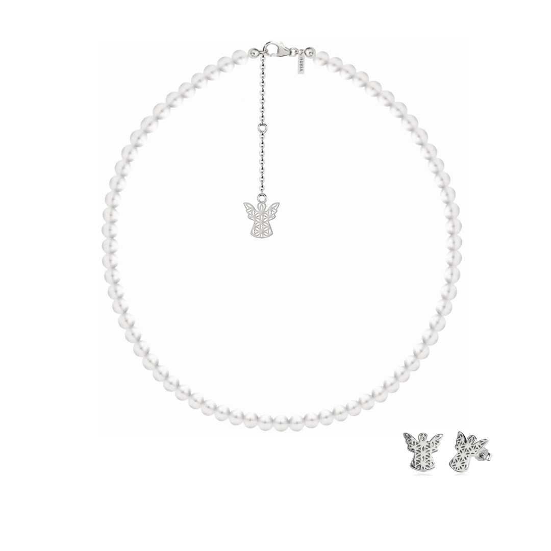 Set Colier și Cercei din argint cu perle naturale de cultură mari Înger Argintiu [1]