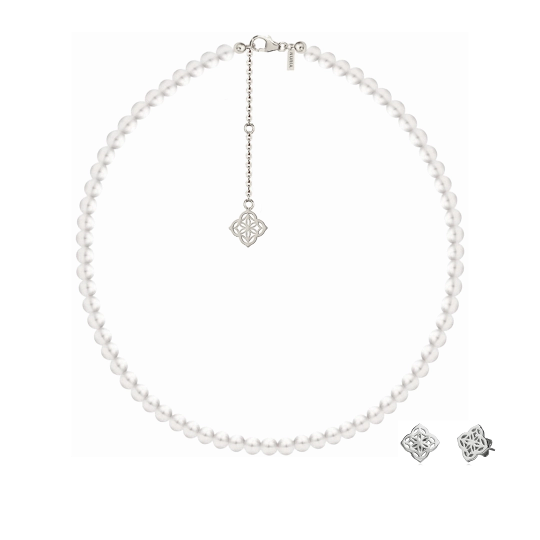 Set Colier și Cercei din argint cu perle naturale de cultură mari Inimă Argintiu [1]
