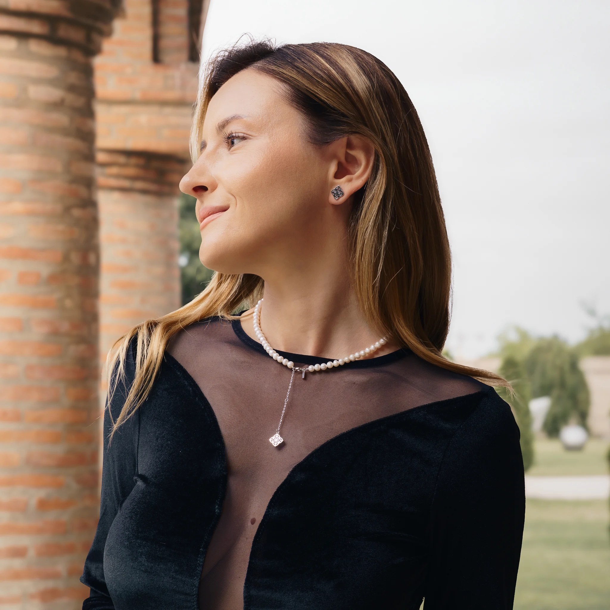 Set Colier și Cercei din argint cu perle naturale de cultură mari Inimă Argintiu [2]