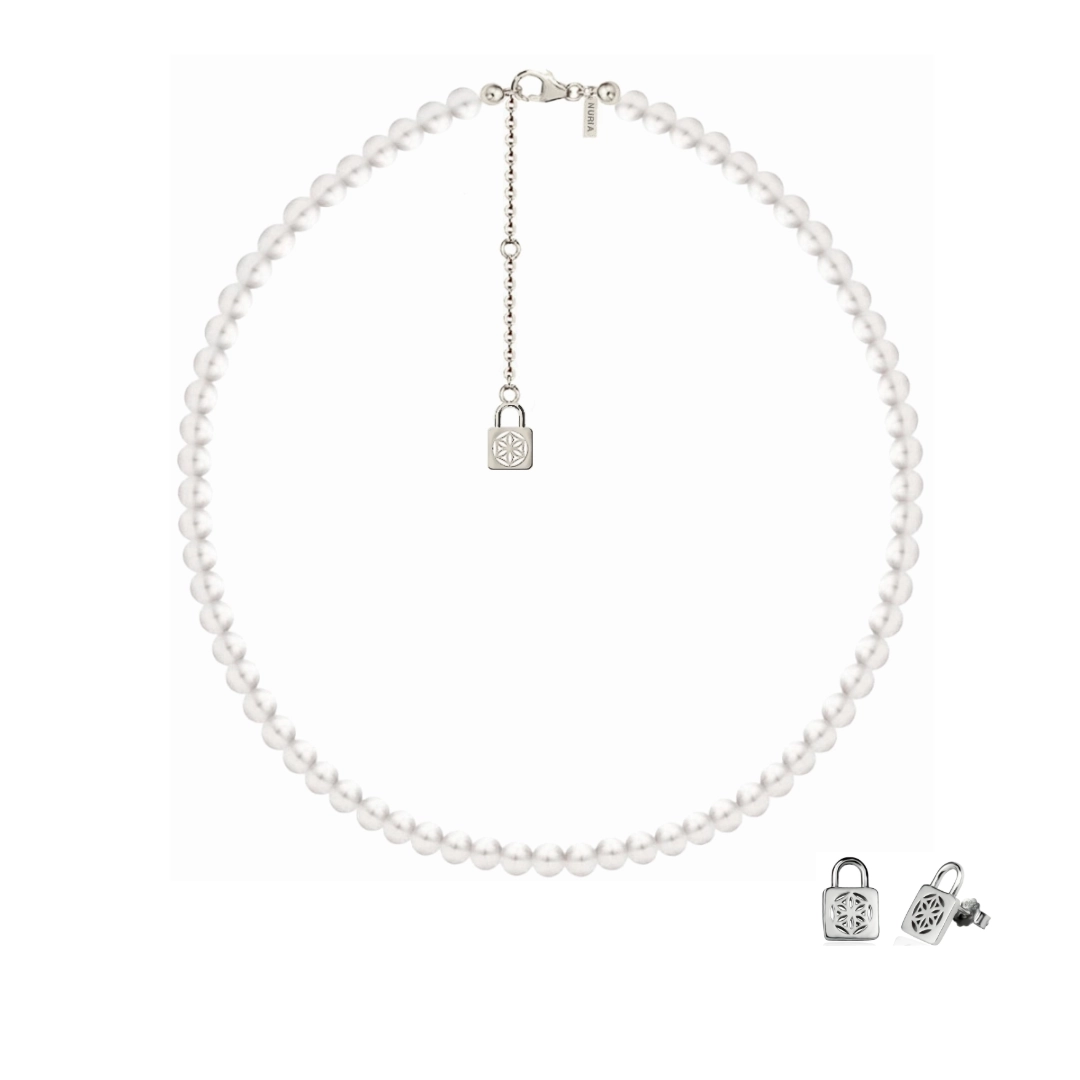 Set Colier și Cercei din argint cu perle naturale de cultură mari Sigiliu Argintiu [1]