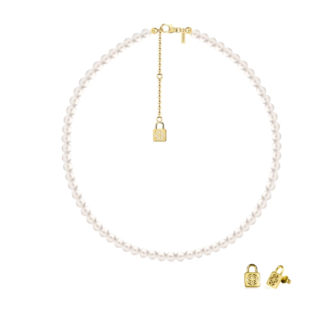 Set Colier și Cercei din argint cu perle naturale de cultură mari Sigiliu Auriu [1]