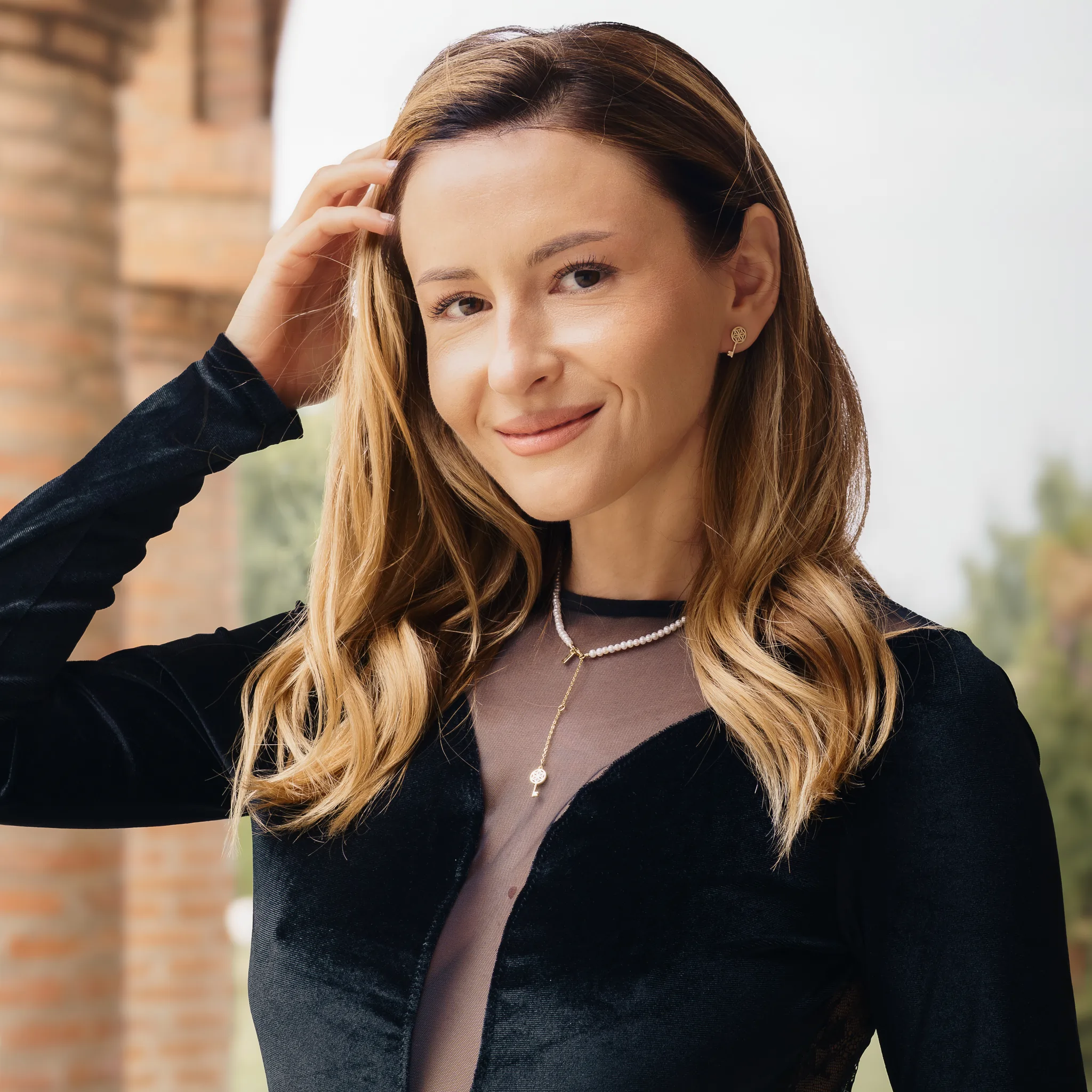 Set Colier și Cercei din argint cu perle naturale de cultură mici Cheie Auriu [2]