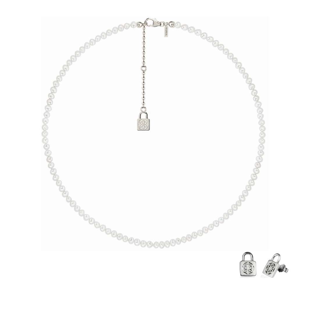 Set Colier și Cercei din argint cu perle naturale de cultură mici Sigiliu Argintiu [1]