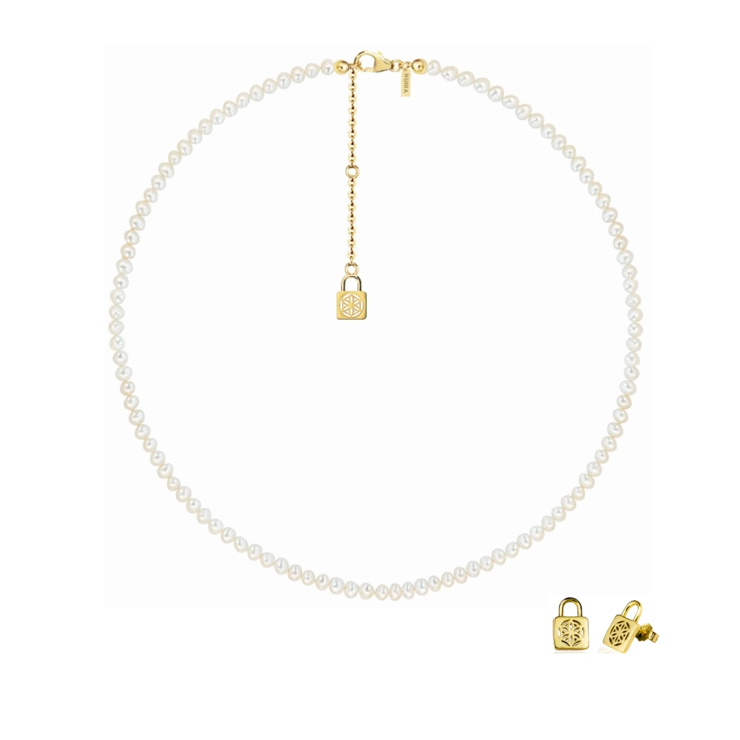 Set Colier și Cercei din argint cu perle naturale de cultură mici Sigiliu Auriu [1]