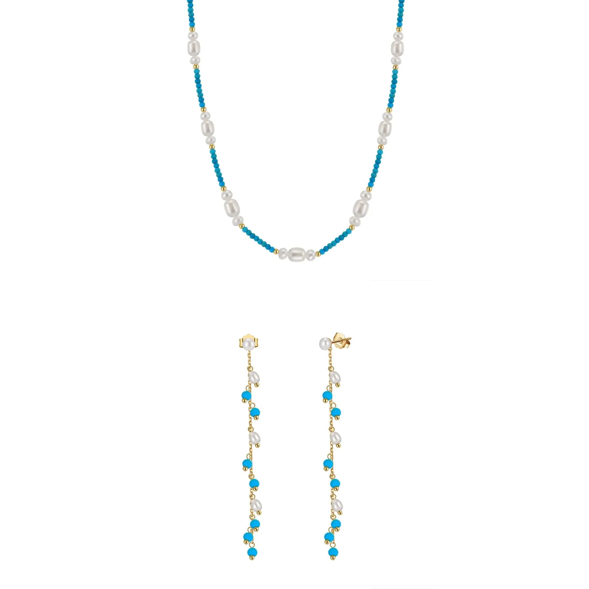 Set Colier și Cercei din Argint cu Perle Naturale și Piatră Naturală Turcoaz Turquoise Elegance [1]