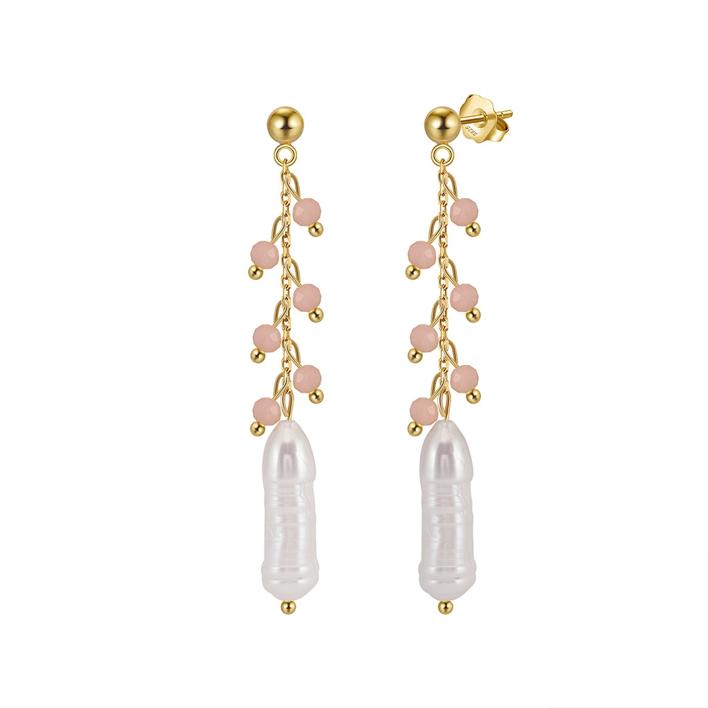 Set Colier și Cercei din Argint cu Perle și Pietre Naturale Cuarț Pink Blush Gold [3]