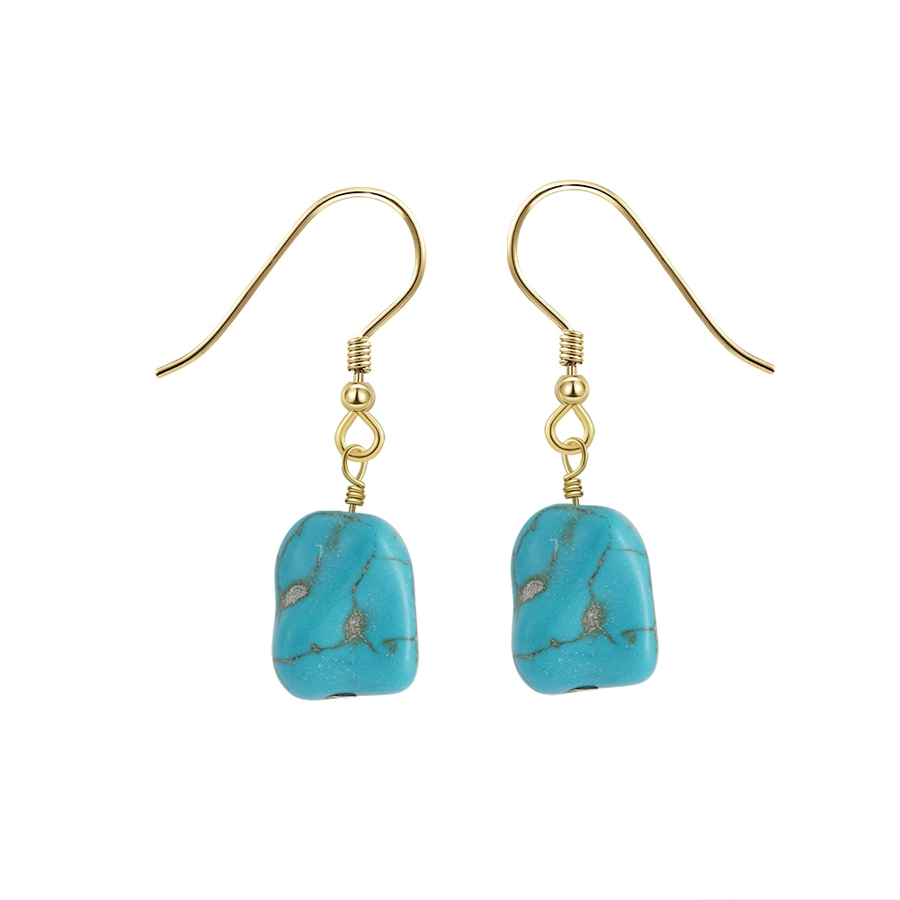 Set Colier și Cercei din Argint cu Piatră Naturală Turcoaz Turquoise Pendant Gold [3]