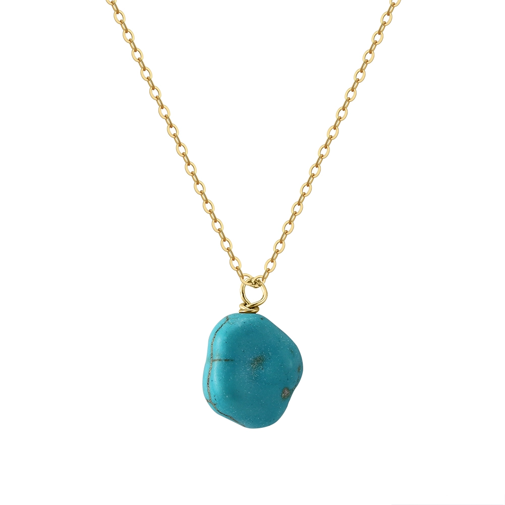 Set Colier și Cercei din Argint cu Piatră Naturală Turcoaz Turquoise Pendant Gold [2]