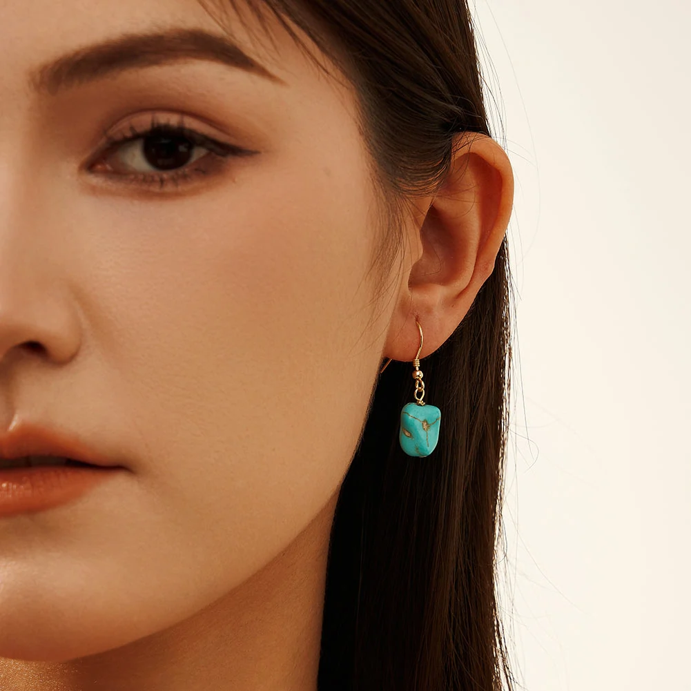 Set Colier și Cercei din Argint cu Piatră Naturală Turcoaz Turquoise Pendant Gold [5]