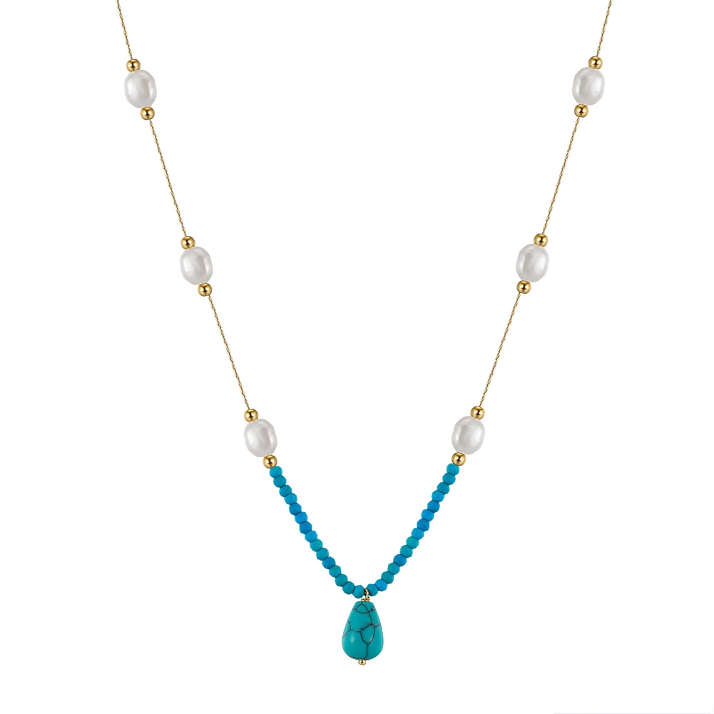 Set Colier și Cercei din Perle și Piatră Naturală Turcoaz Turquoise Harmony Gold [2]