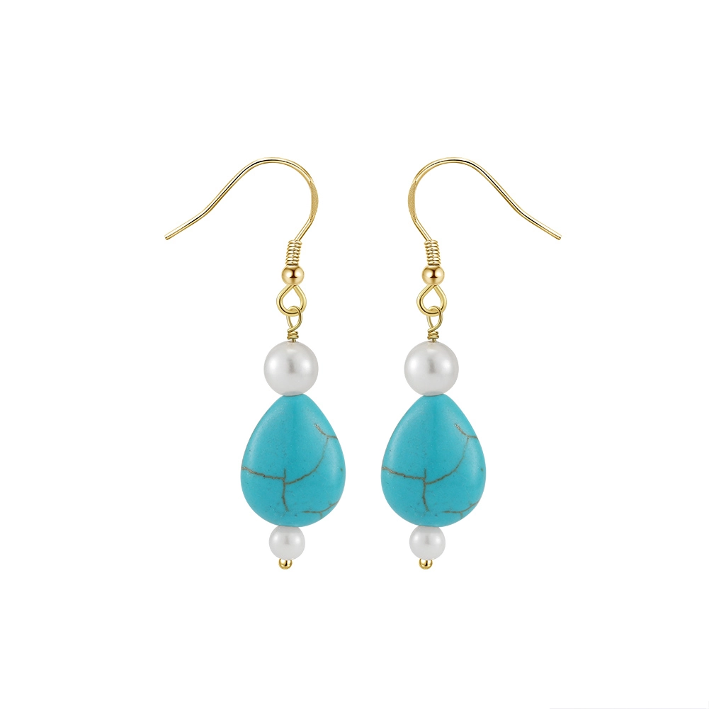 Set Colier și Cercei din Perle și Piatră Naturală Turcoaz Turquoise Harmony Gold [3]