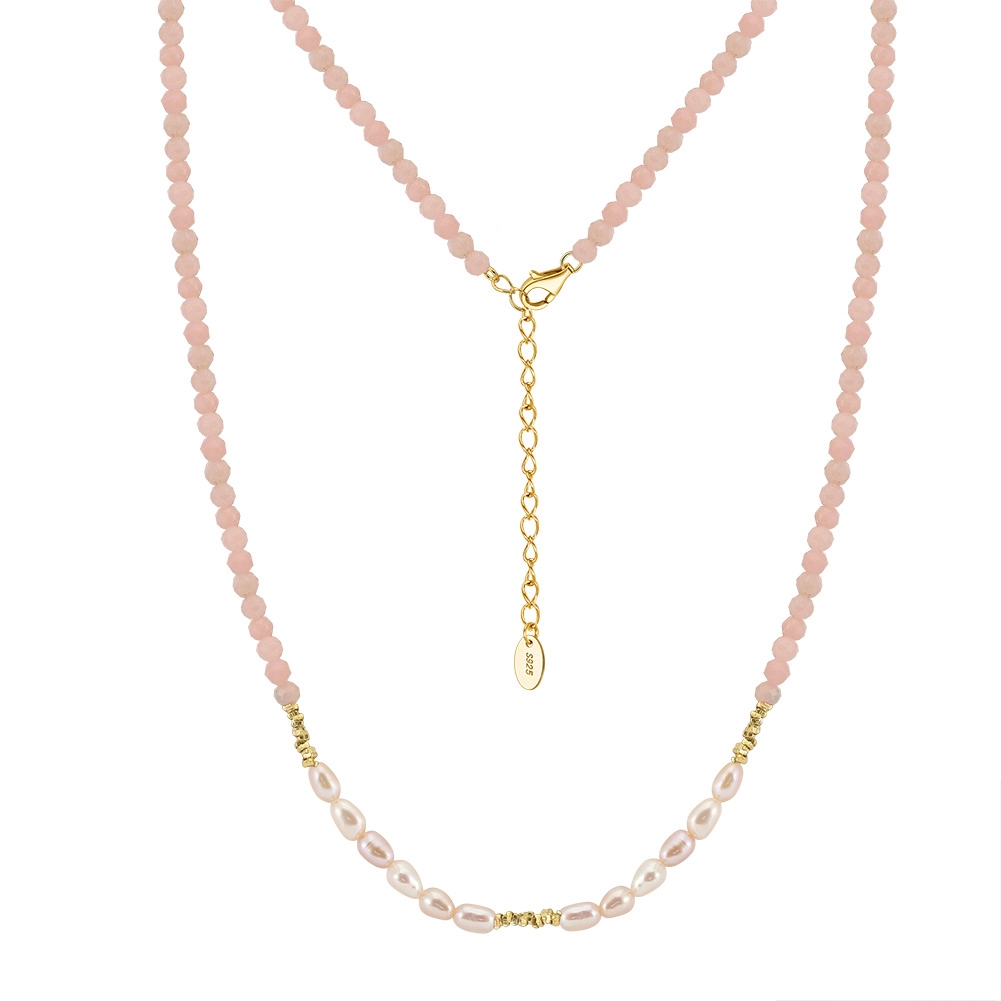 Set Colier și Inel din Argint cu Perle Naturale și Pietre Naturale Cuarț Pink Elegance [2]