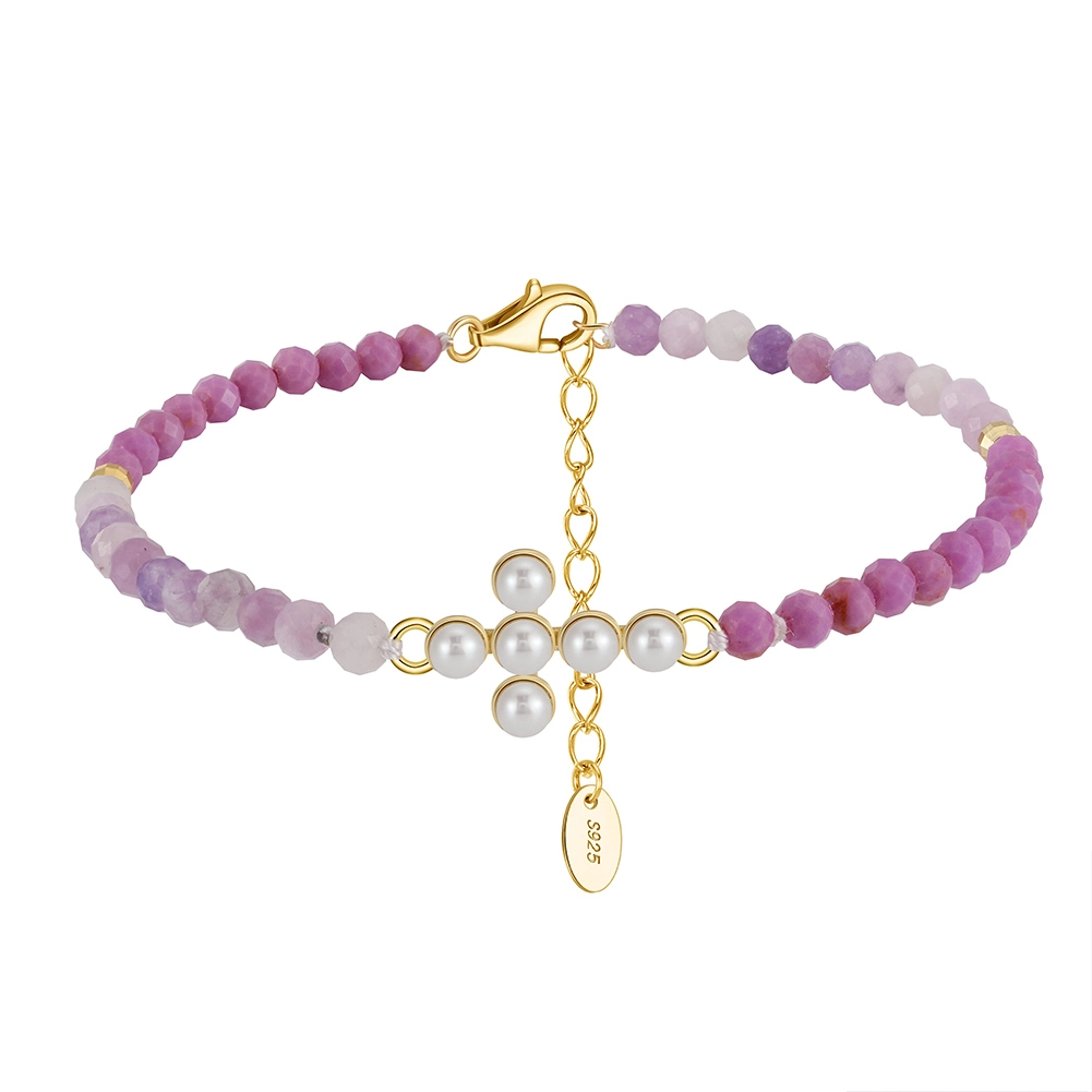 Brățări - Brățară Argint cu perle naturale și pietre ametist Cross Pearl