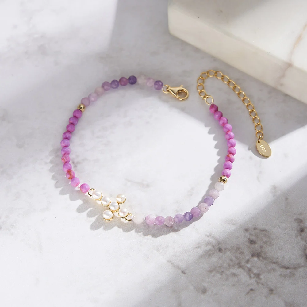 Brățări - Brățară Argint cu perle naturale și pietre ametist Cross Pearl