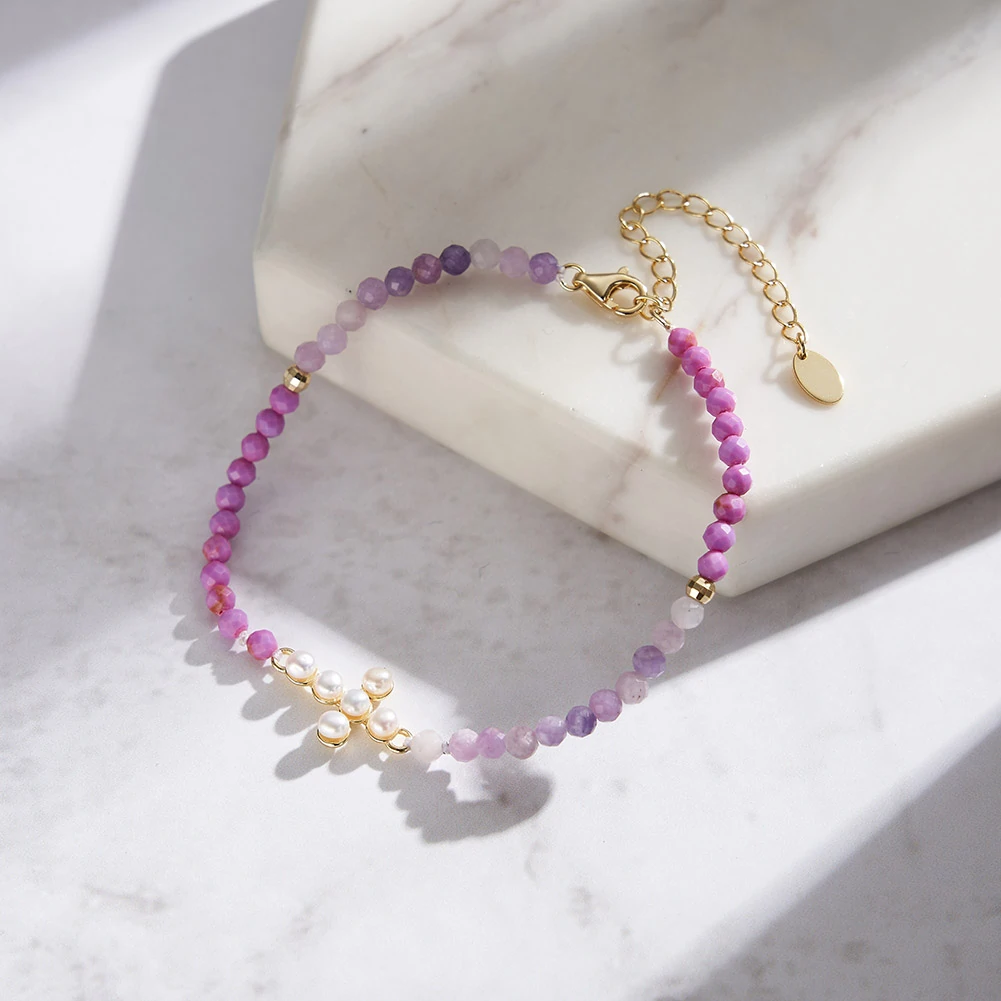 Brățări - Brățară Argint cu perle naturale și pietre ametist Cross Pearl