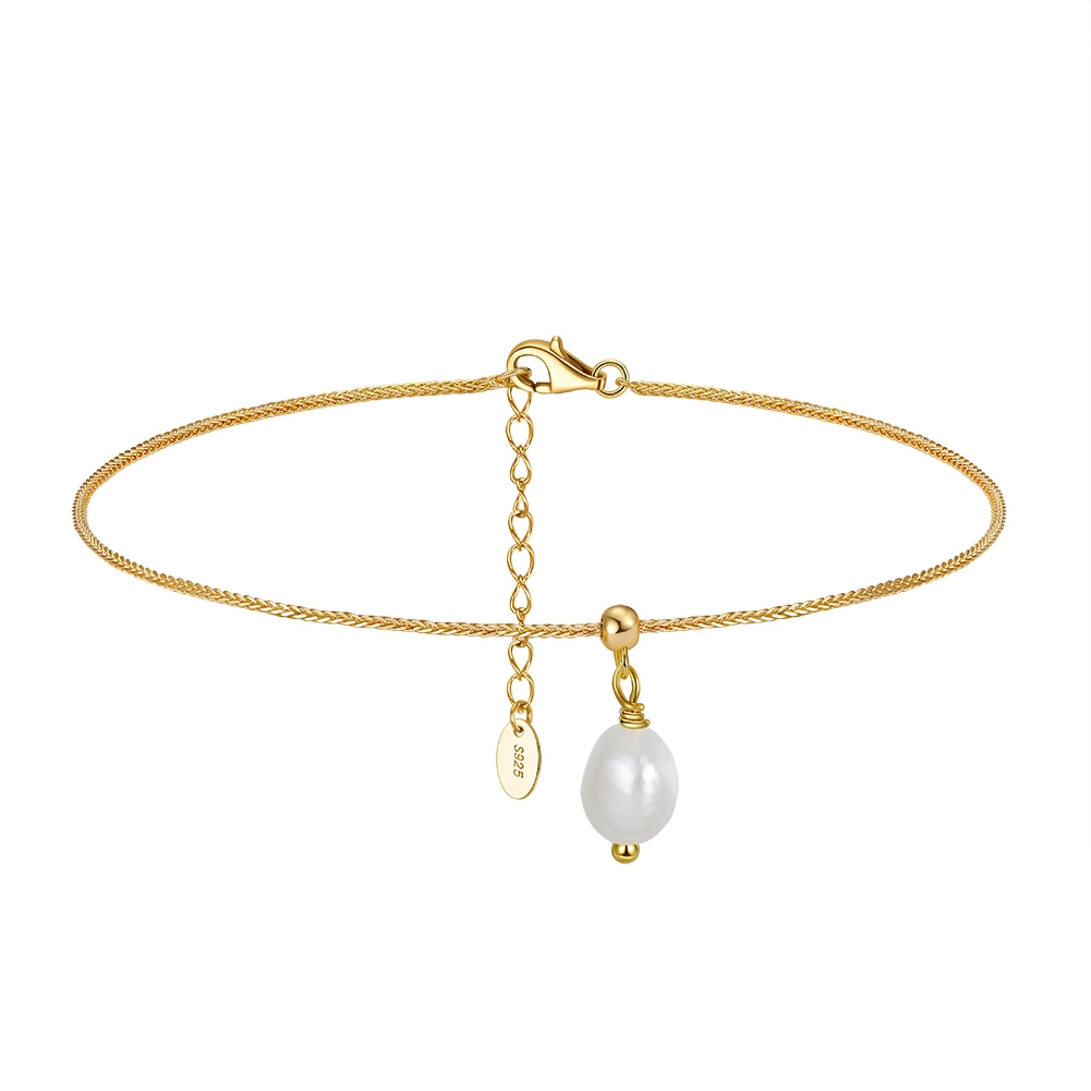 Bijuterii Perle Naturale - Brățară de picior din Argint cu perle naturale de cultură Gold Pearl Drop