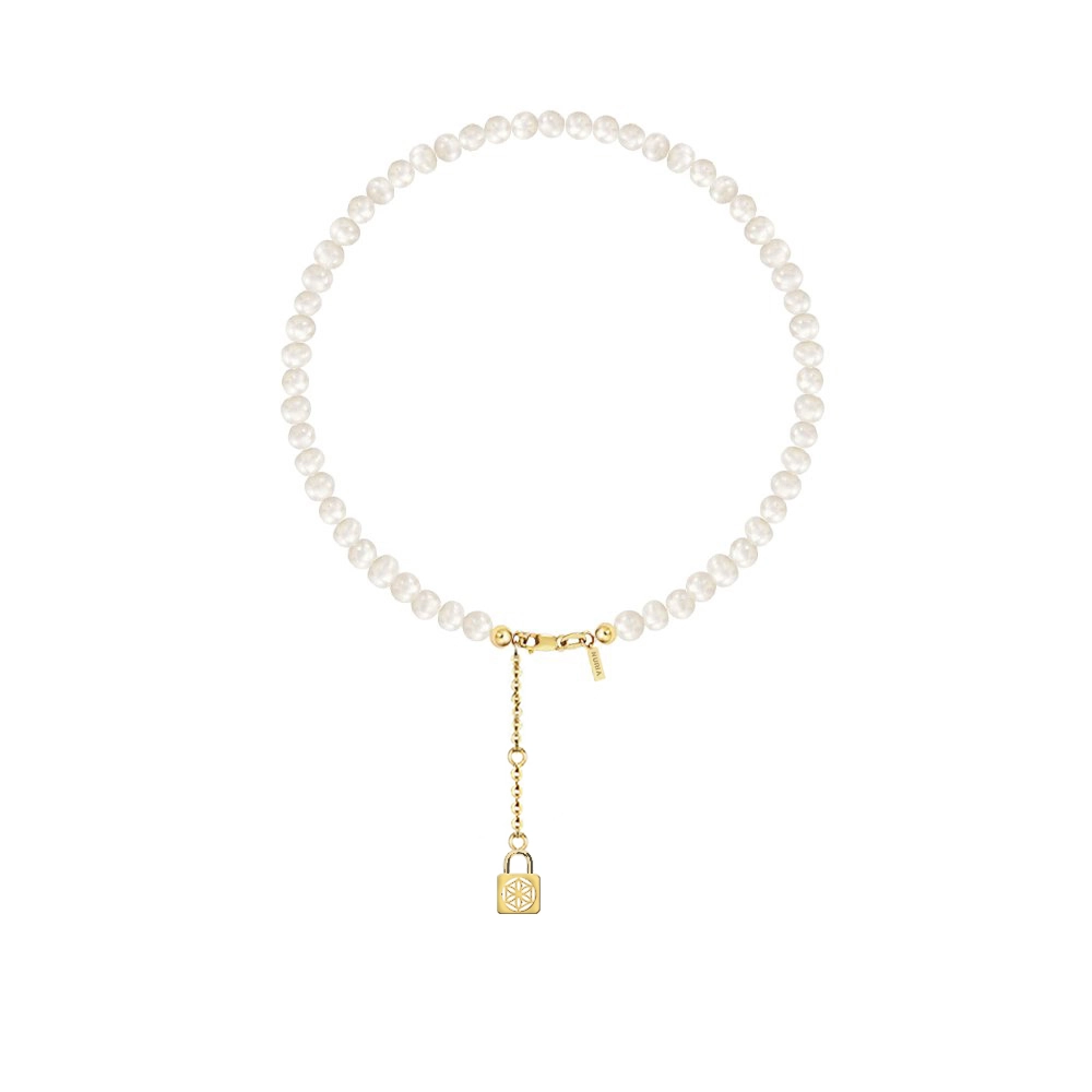 Produse Noi - Brățară de picior din argint cu perle naturale de cultură mici Sigiliu Auriu