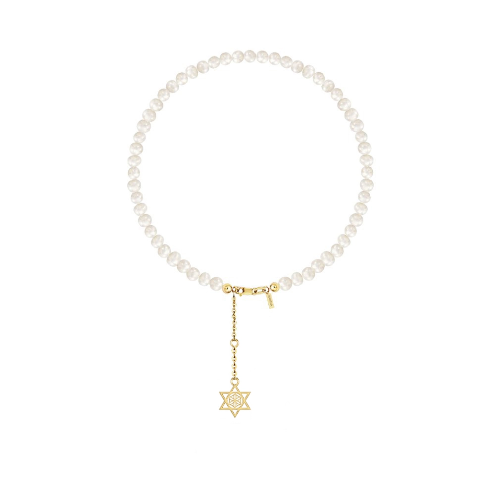 Brățară de picior din argint cu perle naturale de cultură mici Stea Auriu [0]