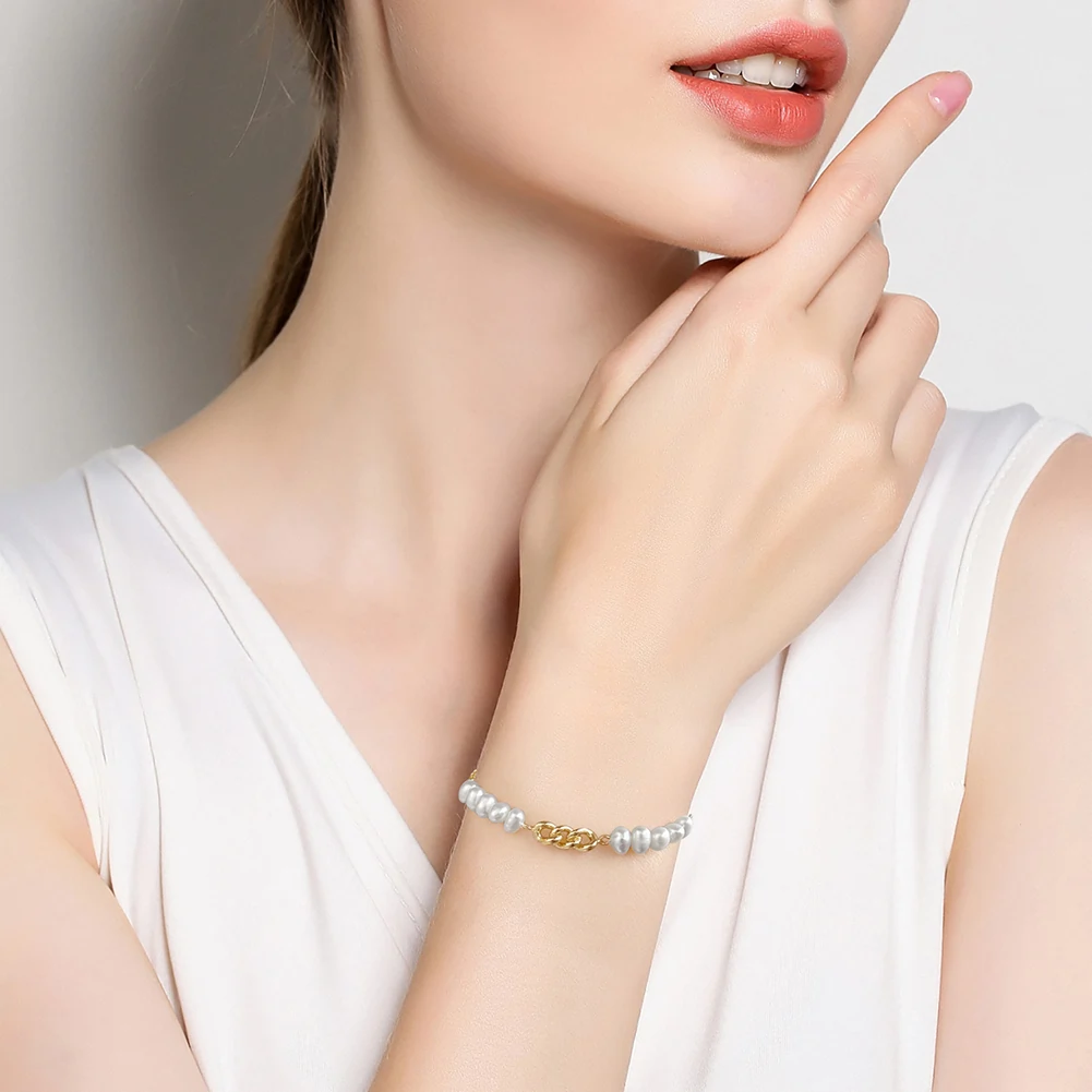 Bijuterii Perle Naturale - Brățară din Argint cu Perle Naturale de Cultură Golden Pearl Line