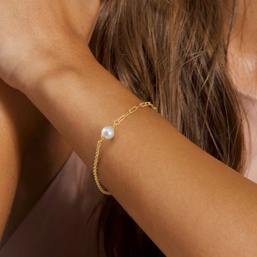 Bijuterii Perle Naturale - Brățară din Argint cu Perle Naturale de Cultură Link & Shine Pearl Gold
