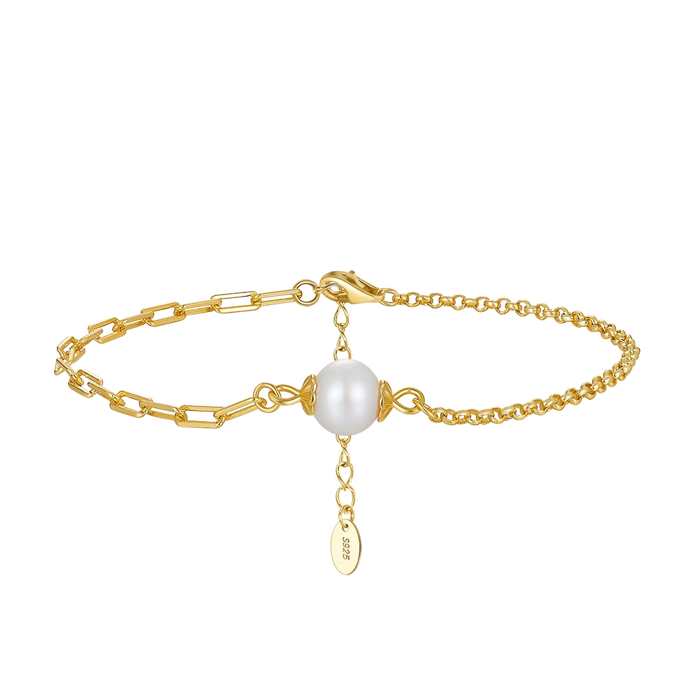 Bijuterii Perle Naturale - Brățară din Argint cu Perle Naturale de Cultură Link & Shine Pearl Gold